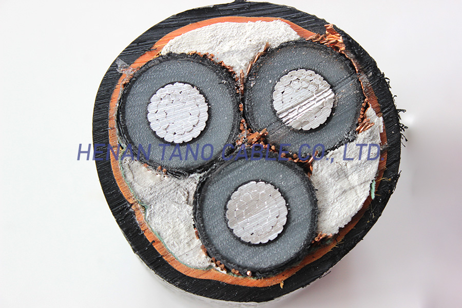 medium voltage 6/10kv 18/30kv cu/xlpe/cts/pvc/awa 3 core power cable